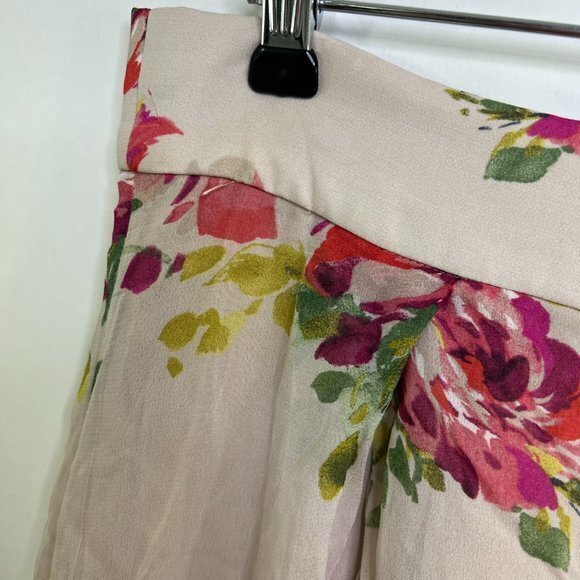 Zara L Sheer Pants Wide Leg Pink Flowers Floral Palazzo Nude Blogger Favorite - Picture 6 of 16